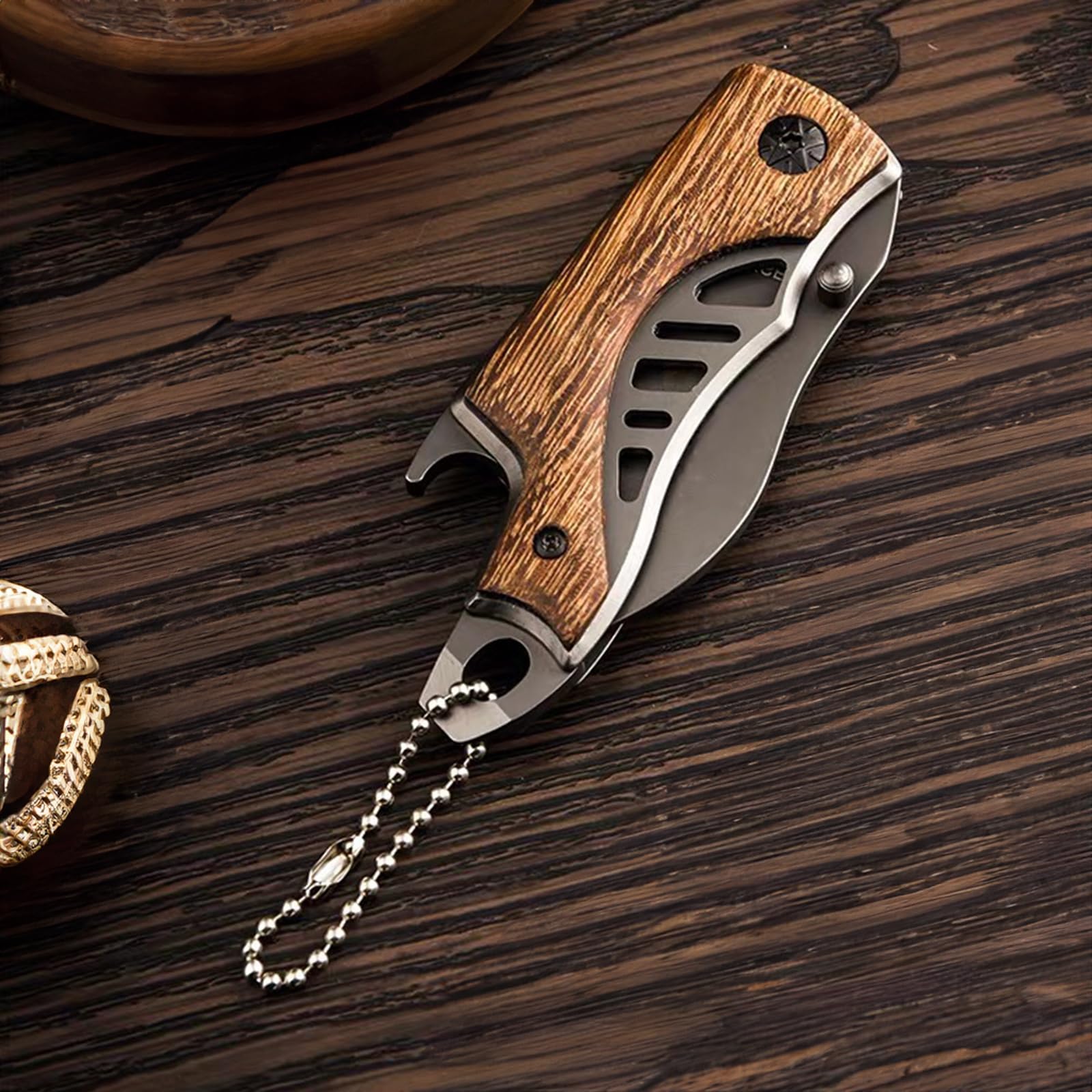 Multitool Folding Blade with Bottle Opener & Key Ring, Compact Multitool Pocket Gadget for Outdoor Camping Survival Gear - Image 3