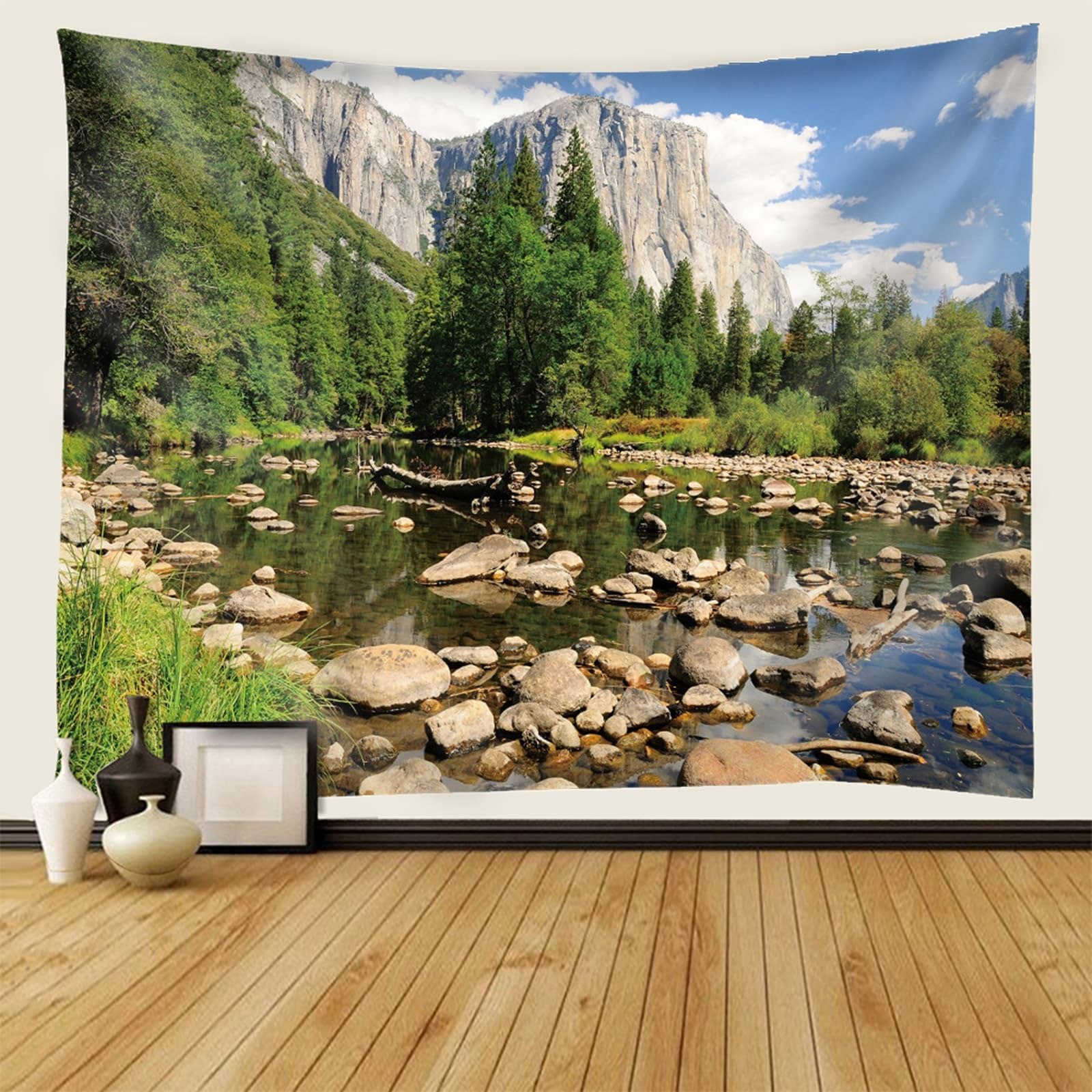 Daesar Wandbehang Outdoor, Wandteppich Große 350x256CM Landschaft Berge Bäume und Flüsse Wandbehang Tuch Kinderzimmer Outdoor Wasserfest