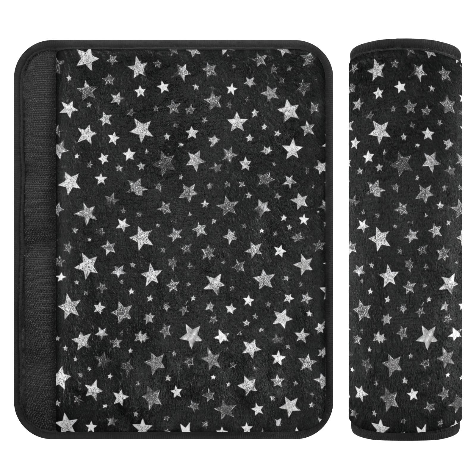 2 Pack Seatbelt Covers Seat Belt Cover Pad for Adults Boys Girls Car Seat Strap Covers Pads Cushion Universal Shoulder Strap Pad Protector for Backpack Camera Bag 6.5 Inch Sparkly Silver Stars