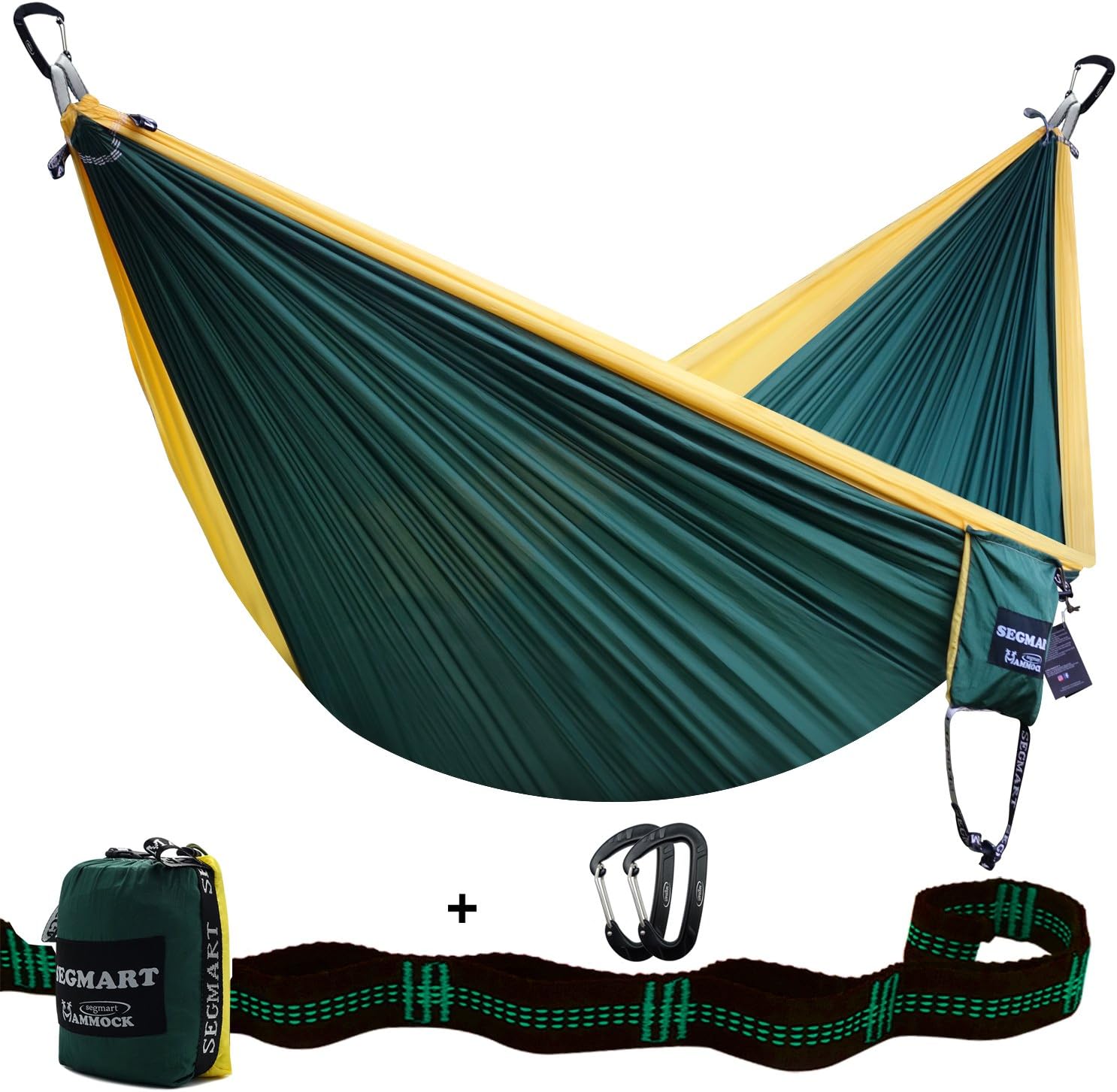 SEGMART Double Hammock with Two Tree Straps & Carabiners, 600lbs