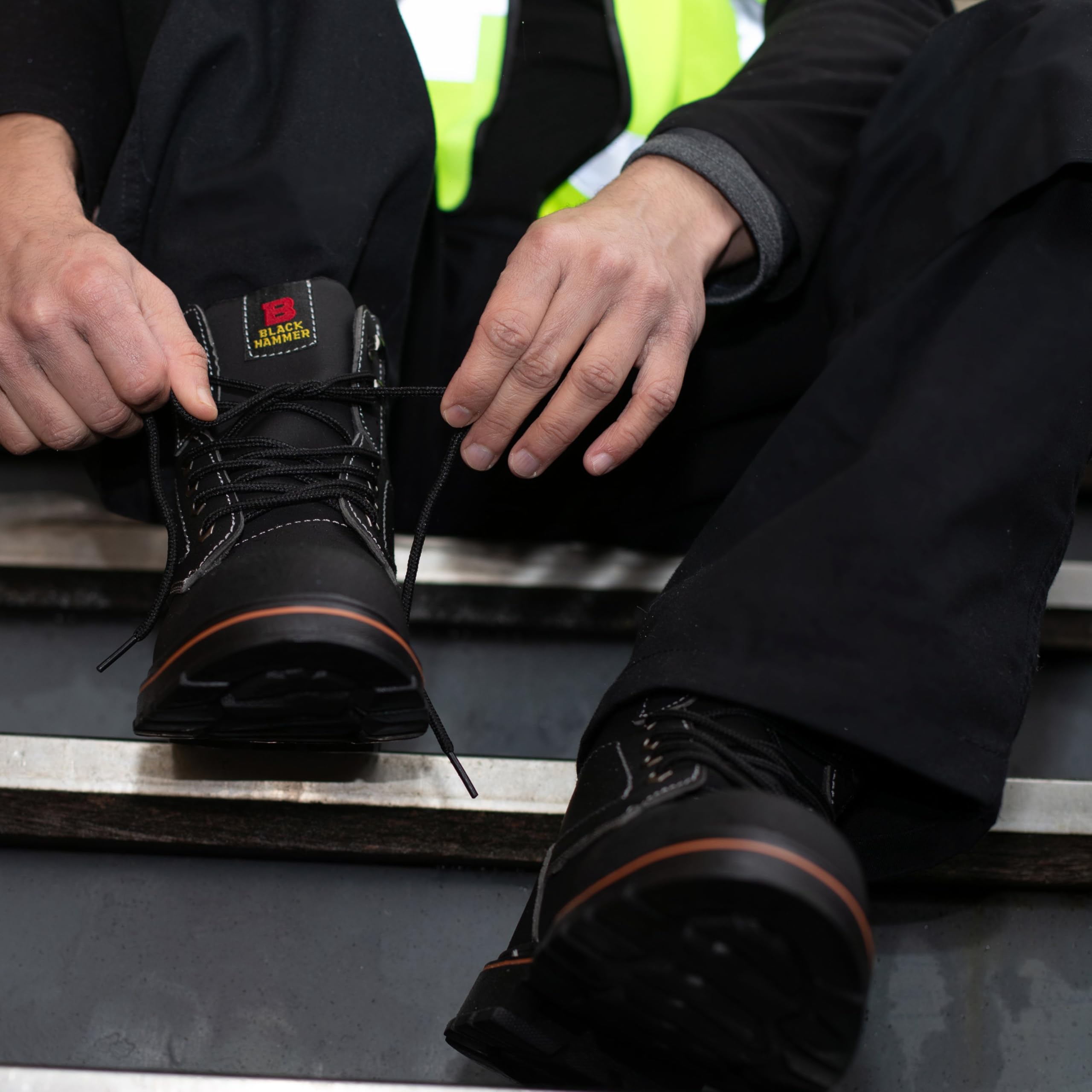 BLACK HAMMER Botas de trabajo de seguridad para hombre puntera y entresuela de acero, resistentes al agua, perfectas para almacenes y trabajos cotidianos, con suela de goma 2600 S3 SRC