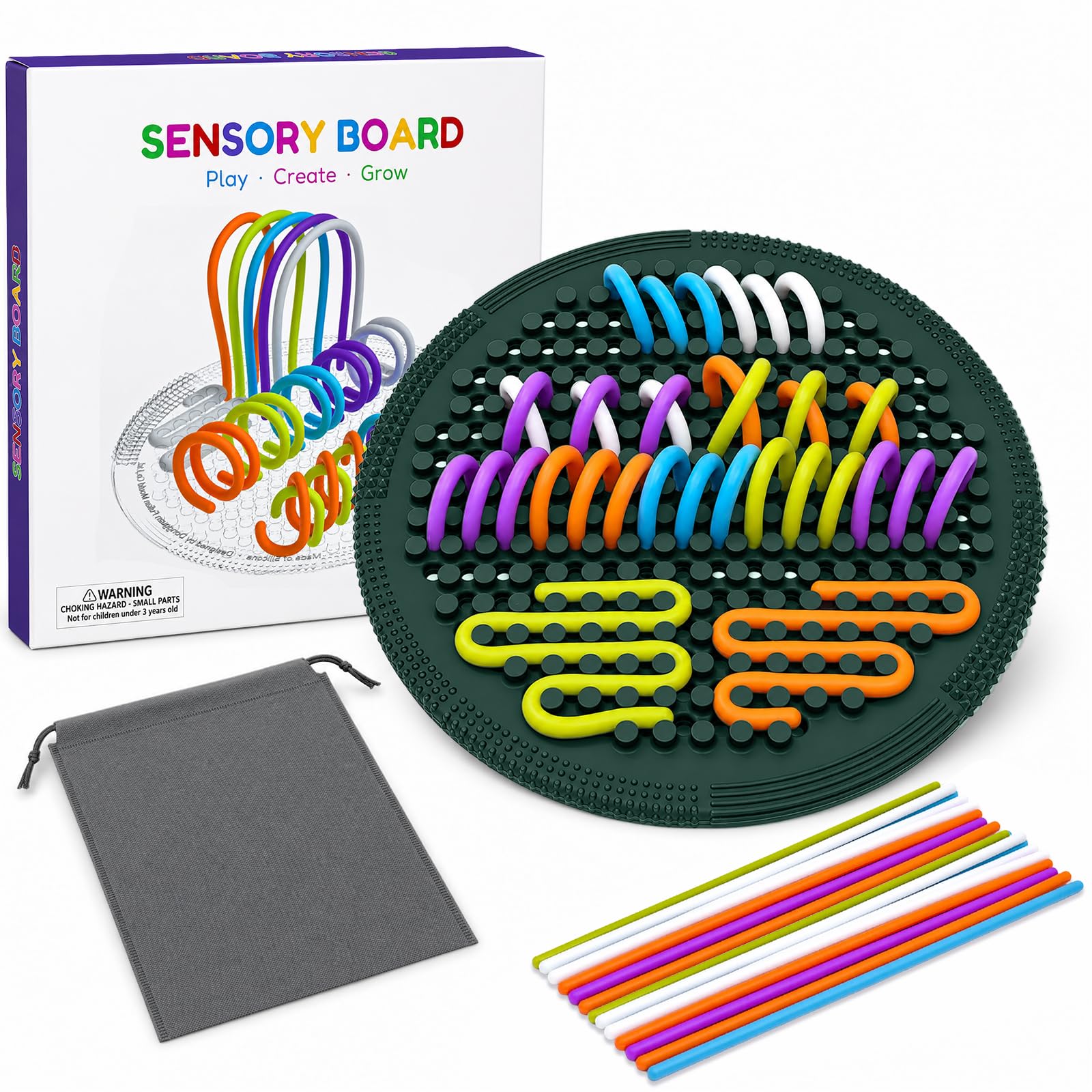 Double-Sided Silicone Sensory Activity Board, Quiet Travel Fidget Toy | 100% washable silicone with pass-through holes. Perfect for silent, screen-free focus in cars, planes, or restaurants.