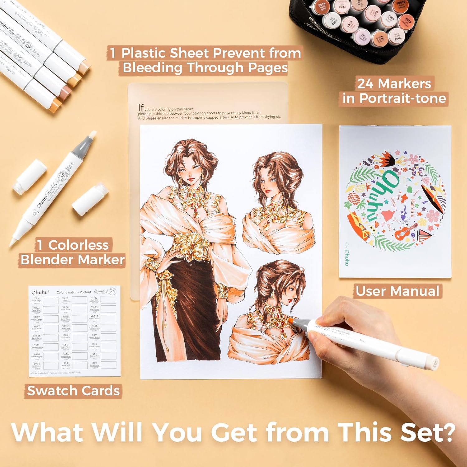 Ohuhu Alcohol Markers: Soft Chisel Red Dot Design Award Winner 24 Skin-color Brush & Soft Chisel Dual Tips Drawing Markers for Artists Beginners Adults Coloring Illustration Sketching - Honolulu S - Image 8