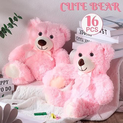 Miniatura 4 de 16 piezas de osos de peluche con lazo, regalo de fiesta suave, osos de felpa de 13.8 pulgadas para centros de mesa de baby shower, decoración de