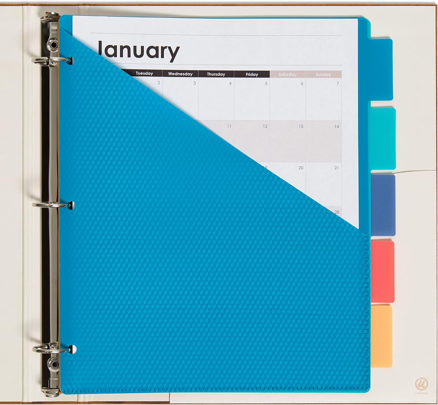 U Brands Poly Performance 5-Tab Dividers with Pockets, Set of 15, Assorted Brights, 3-Hole Punched