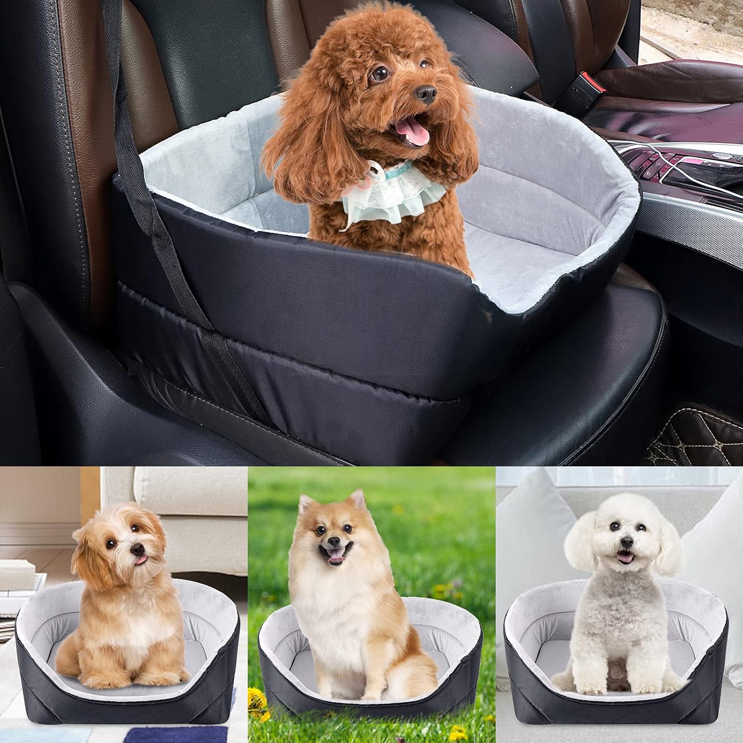 NIBESSER Dog Car Seat, Dog Booster Seat for Small Dogs or Cats Pet Travel Safety Car Seat Dog Bed for Car Non-Slip Washable Pet Car Seat for Dogs Comfortable Removable Cushion (Black) : Pet Supplies