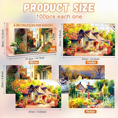 Miniatura 3 de ZOiiWA Paquete de 4 100 rompecabezas de demencia para personas mayores, vida en el campo, demencia, Alzheimer, productos y actividades para personas