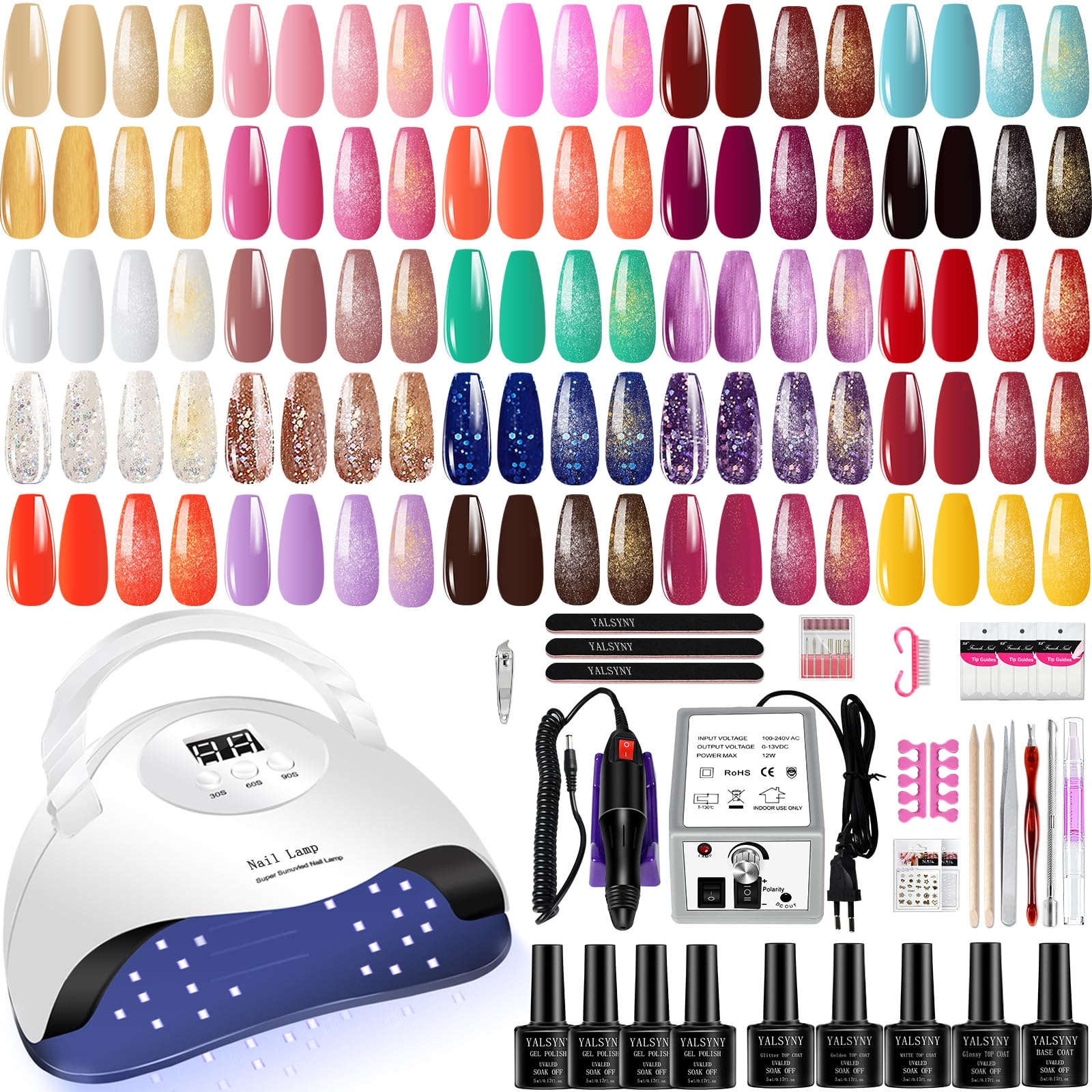 Gel nail kit with uv light and nail drill machine Kit,5pcs Top Base Coat LED Lamp Nail Art All Seasons Gel Manicure Kit