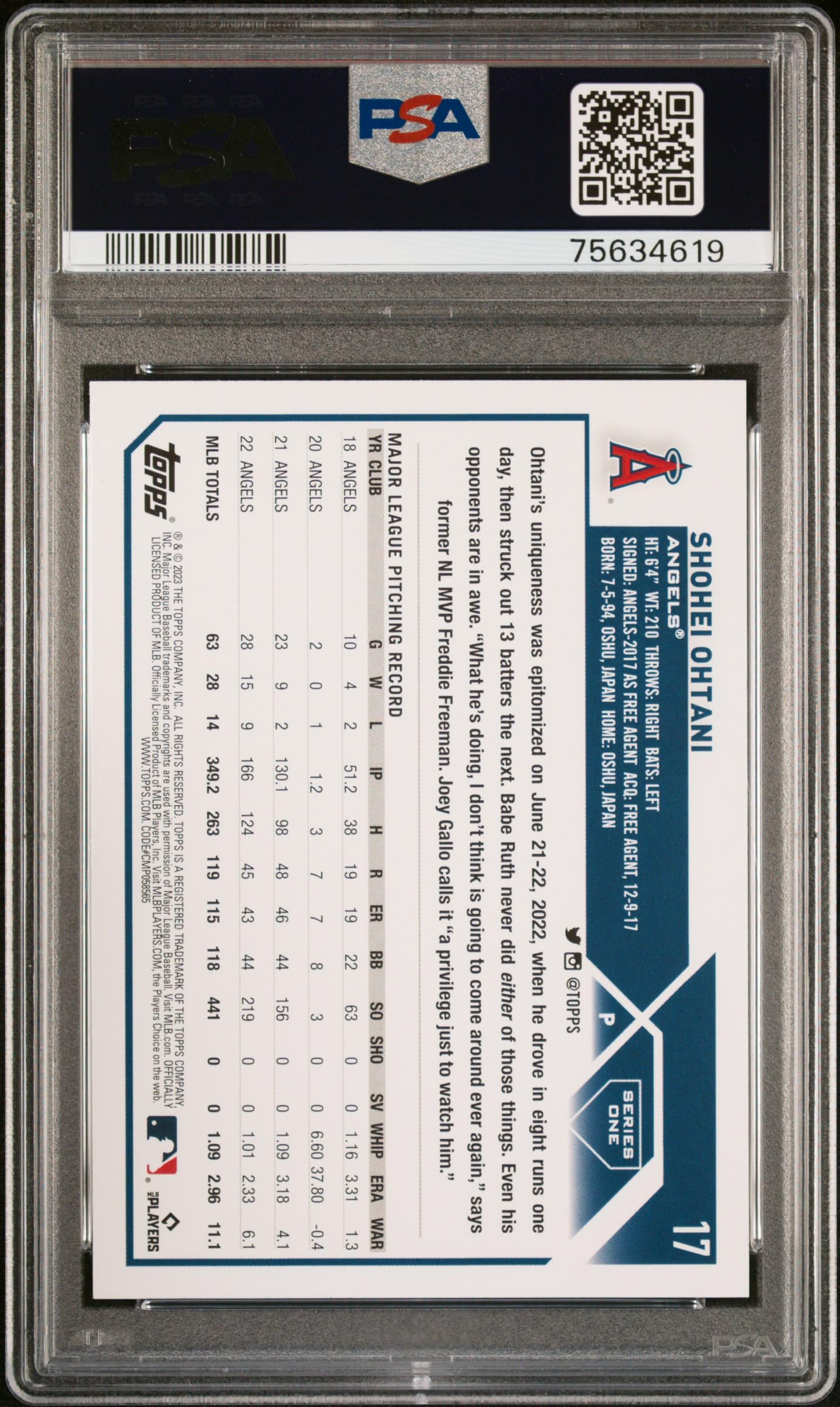 Amazon.com: Shohei Ohtani 2023 Topps Baseball Card #17 Graded PSA 