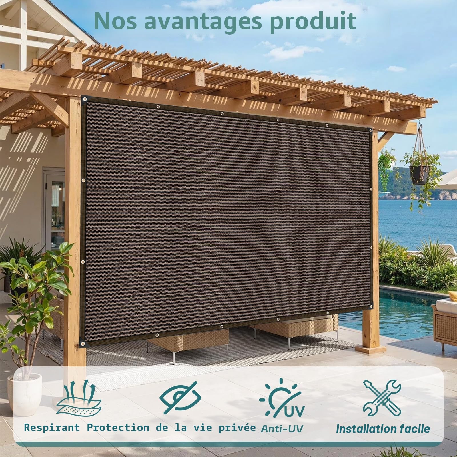 Filet d'ombrage avec œillets - Taux d'ombrage de 95 % - Résistant aux UV - Pour la protection des plantes dans la serre, la grange ou la clôture - 2 x 5 m - Marron
