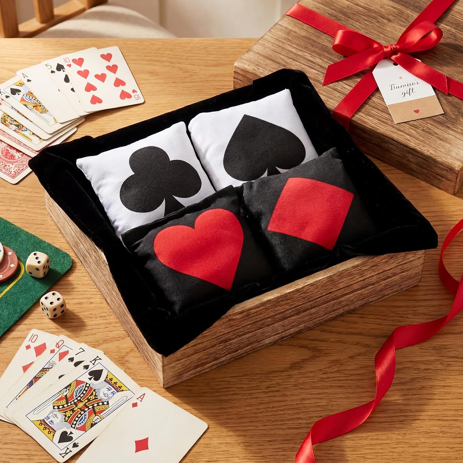Soulchen 12 Pack Casino Bean Bags for Tossing Game, Las Vegas Party Supplies Casino Game Night Decorations, 4'' x 4'' Black and White Poker Cornhole Bags for Indoor Outdoor Backyard