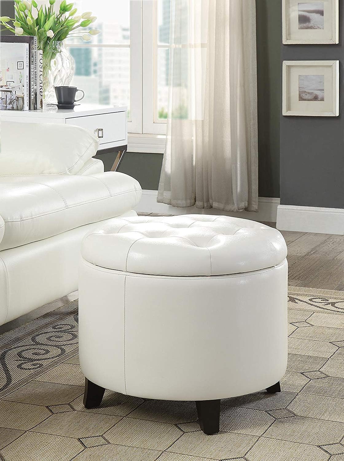 Crаzу Dеаlѕ Convenience Concepts Designs4Comfort Round Storage Ottoman, Ivory Faux Leather