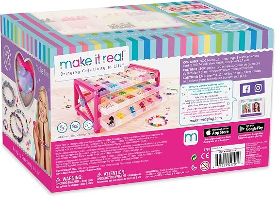 Make It Real DIY Jewellery Making Bead Set with Beads, Charms and Storage - Arts and Crafts for Kids - Girls Gifts