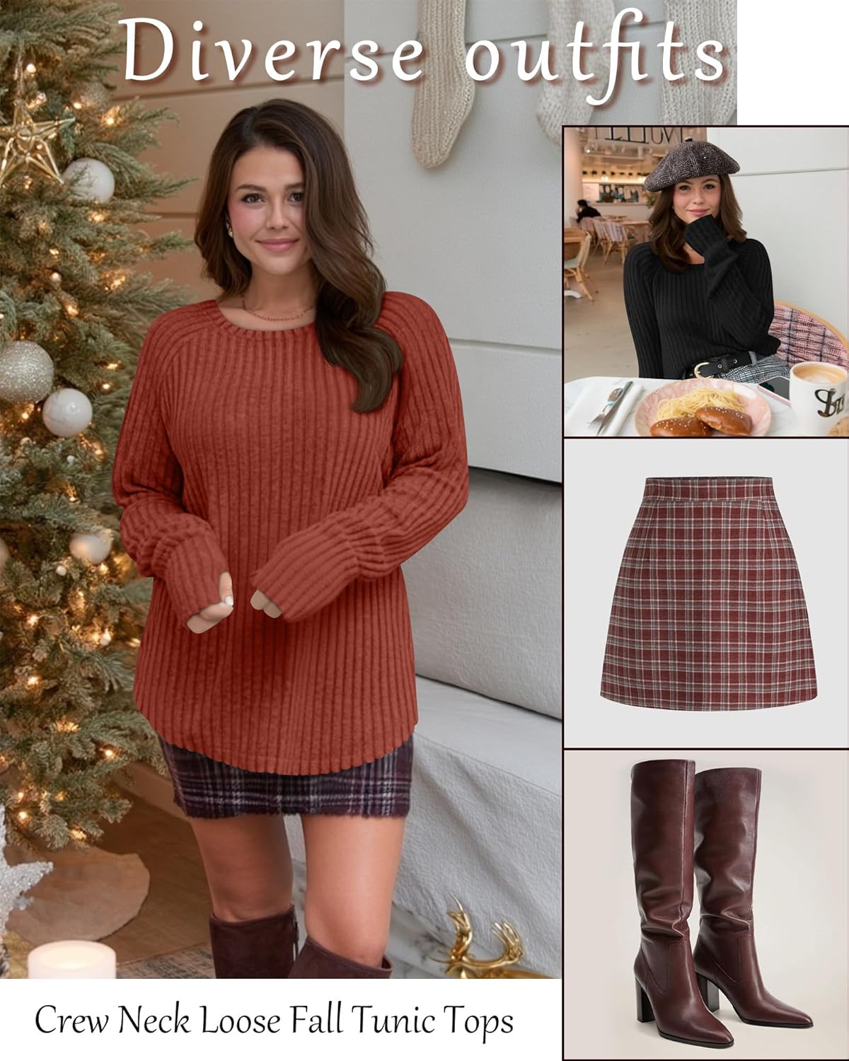 Riyiper 3 Pack Women's Plus Size Long Sleeve Sweaters, Curved Hem Side Split Crew Neck Loose Fall Tunic Tops with Thumb Hole - Image 2