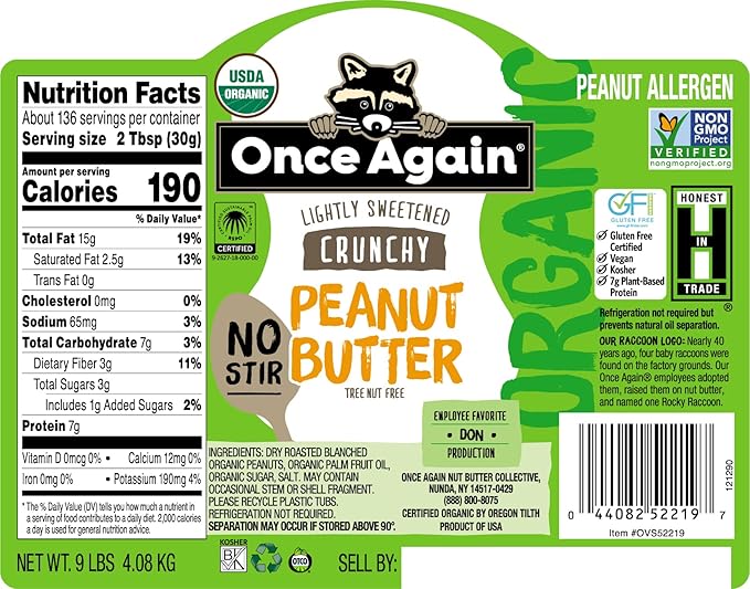 Mantequilla de Maní Orgánica Once Again Crujiente, Cubeta 9 lb miniatura 2