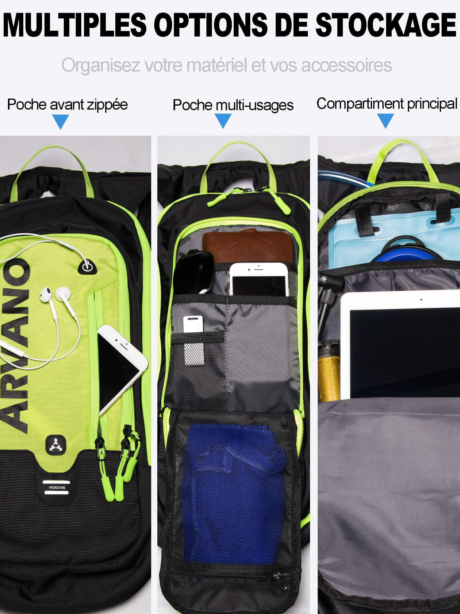 Sac à Dos d’hydratation 6L avec Poche à Eau 2L, Sac vélo et VTT léger, Respirant avec Sangles réglables, idéal pour randonnée et Course à Pied, Homme Femme
