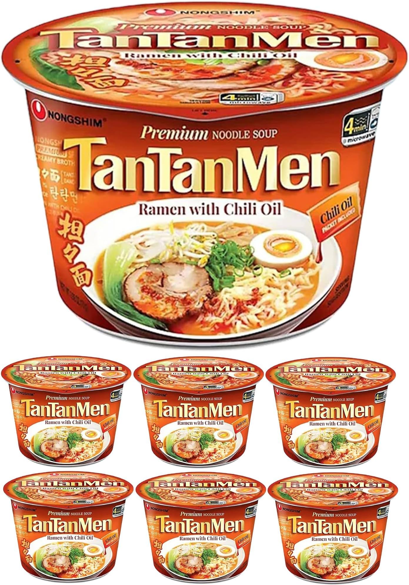 Tantanmen Ramen with Chili Oil Premium Noodle Soup 3.56 oz Big Bowl, 6 Counts By TAOindustry