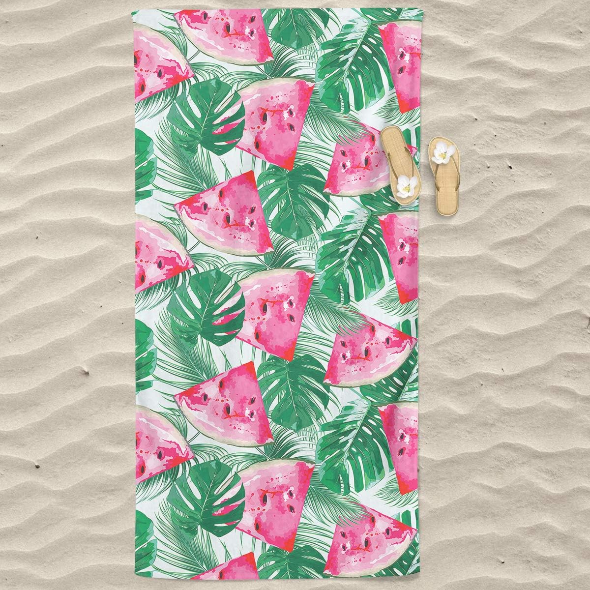 Watermelon and Tropical Microfiber Beach Towel Oversize, Extra Large, Quick Drying, Cool Pool Towel, Lounge Cover (Watermelon)