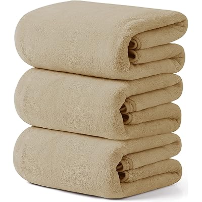 バスタオル [HOSUR 3枚 タオルセット ベージュ] ふわふわ 肌触り 吸水速乾 ホテル仕様 エステタオル 業務用 マイクロファイバー サロンタオル バス用 …