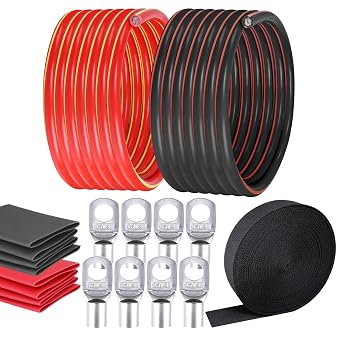 HBU 2 Gauge Car Battery Cables - 13 Feet Black, 13 Feet Red - CCA Welding Cables - 2 AWG Truck, Solar, RV, Marine Inverter Power Wire with Braided Cable Sleeve, Lugs and Tubes