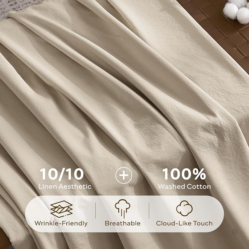 JELLYMONI 100% Washed Cotton Oatmeal Duvet Cover Queen, Linen-Like image 3