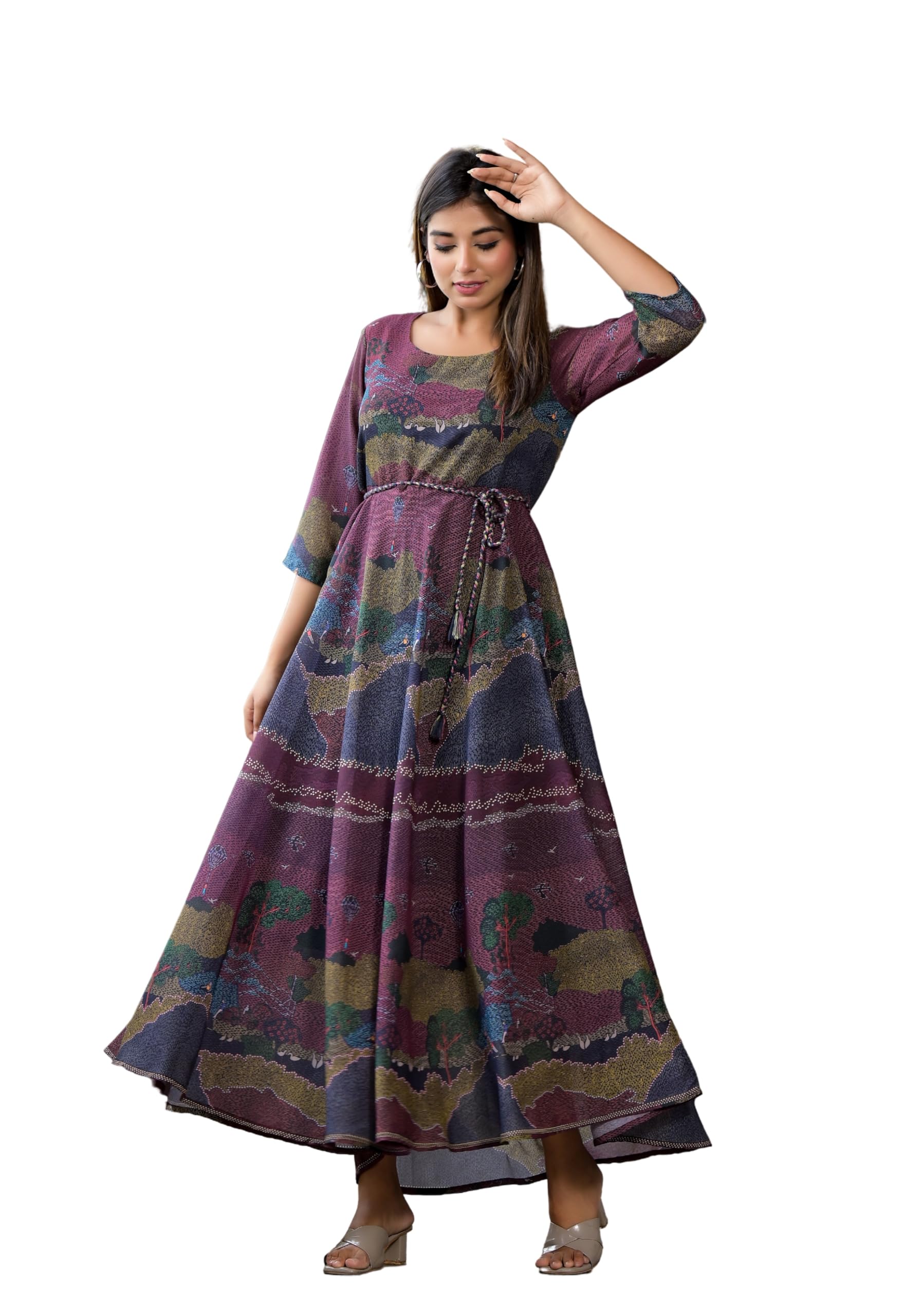 JuniperBlack Abstract Printed Georgette Dress with Doris at Waist