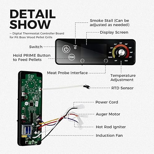Miniatura 3 de MOOTVGOO Kit de controlador de termostato digital de repuesto para parrilla de pellets de madera Pit BOSS, serie ClassicAustin XL, viene con sondas