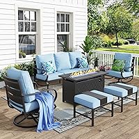 Vista 17 de MFSTUDIO Juego de muebles de patio de 6 piezas con mesa de fogata de gas de 45 pulgadas (hasta 7 asientos), sofás de conversación de patio con marco