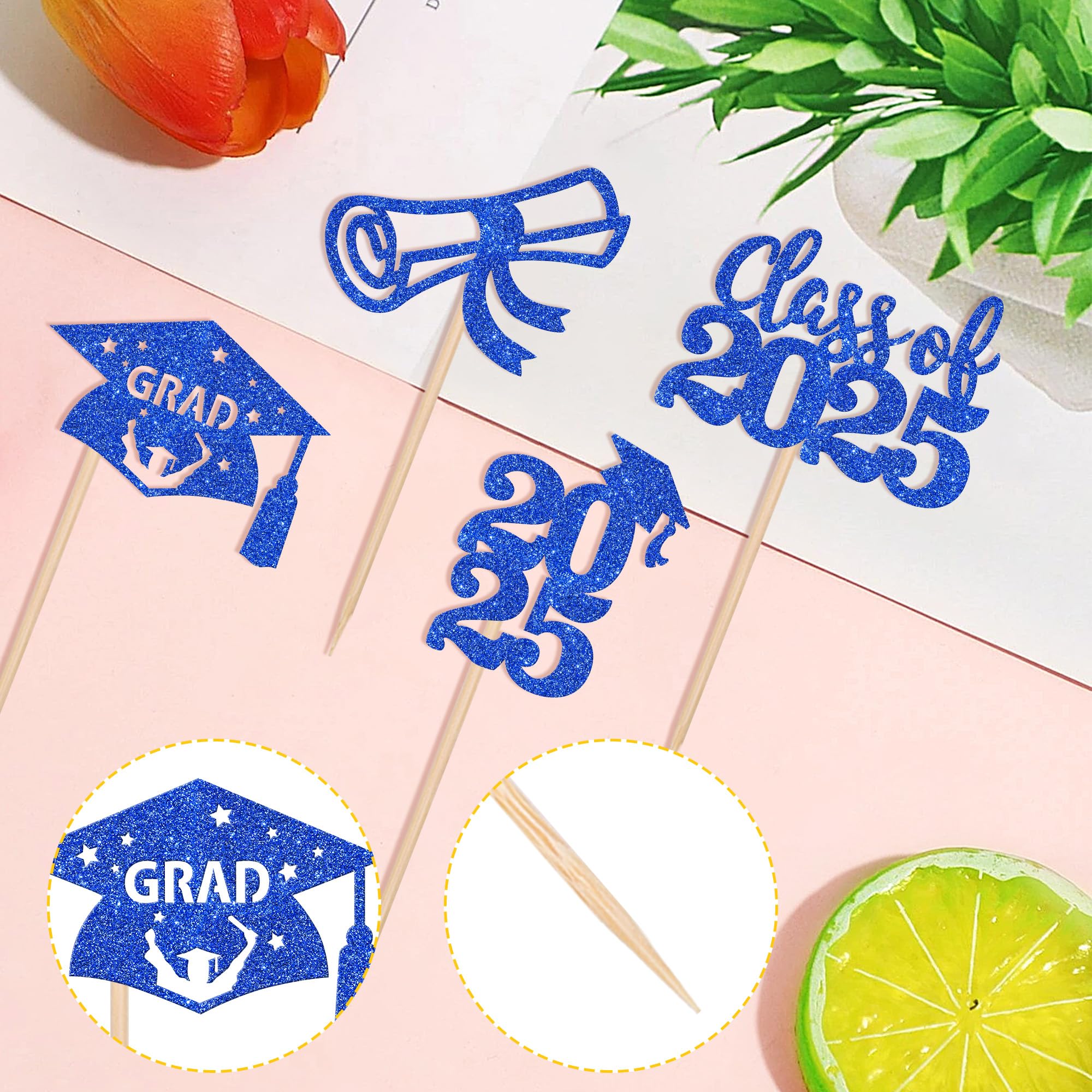 Lot De 25 Décorations De Gâteau À Paillettes 2023 - Casquette De Graduation - 2023 - Décoration