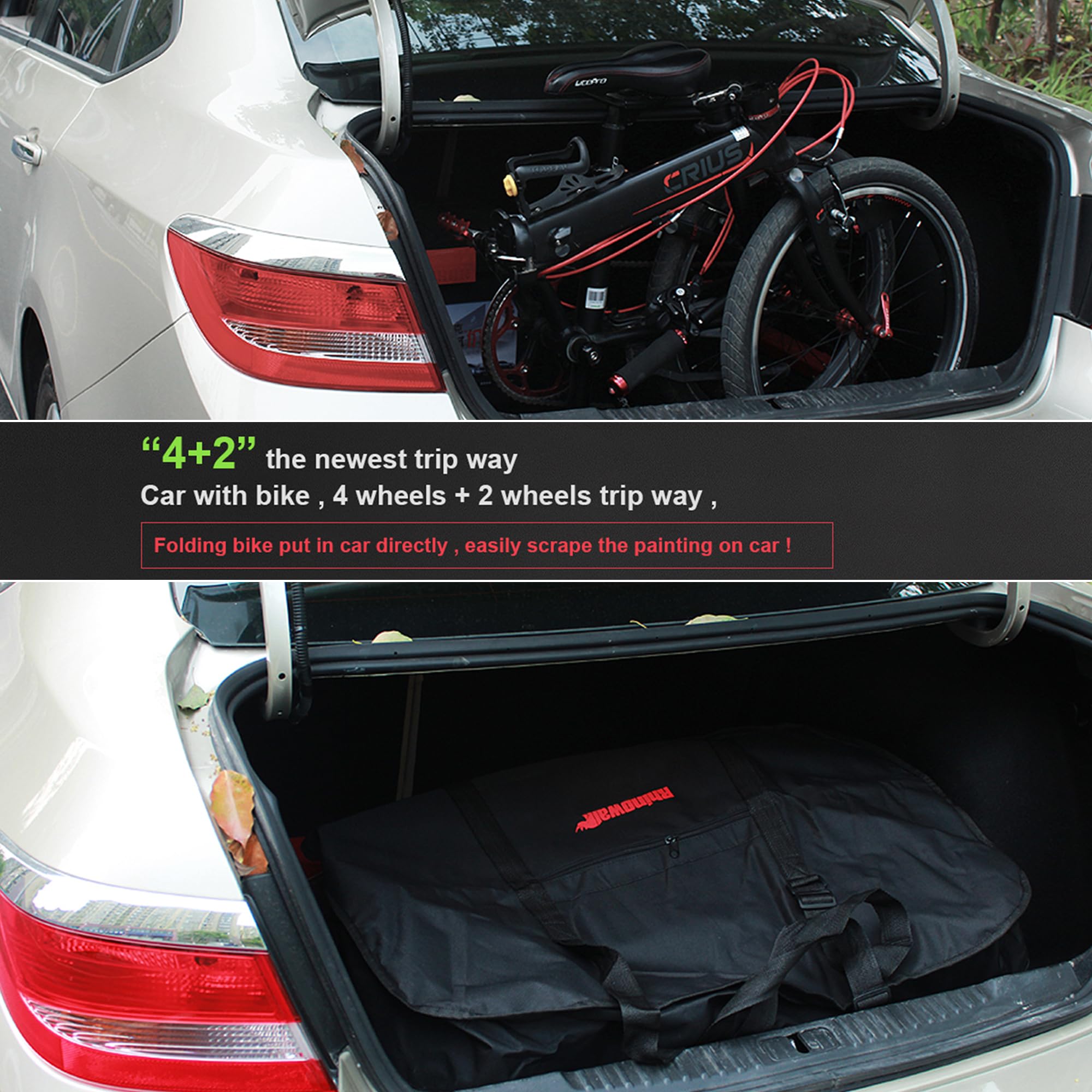 UBORSE Bolsa de Transporte Plegable para Bicicleta Bolsa de Almacenamiento para Bicicletas Impermeable Bolsa Plegable para Bicicletas MTB de 20" (Negro)