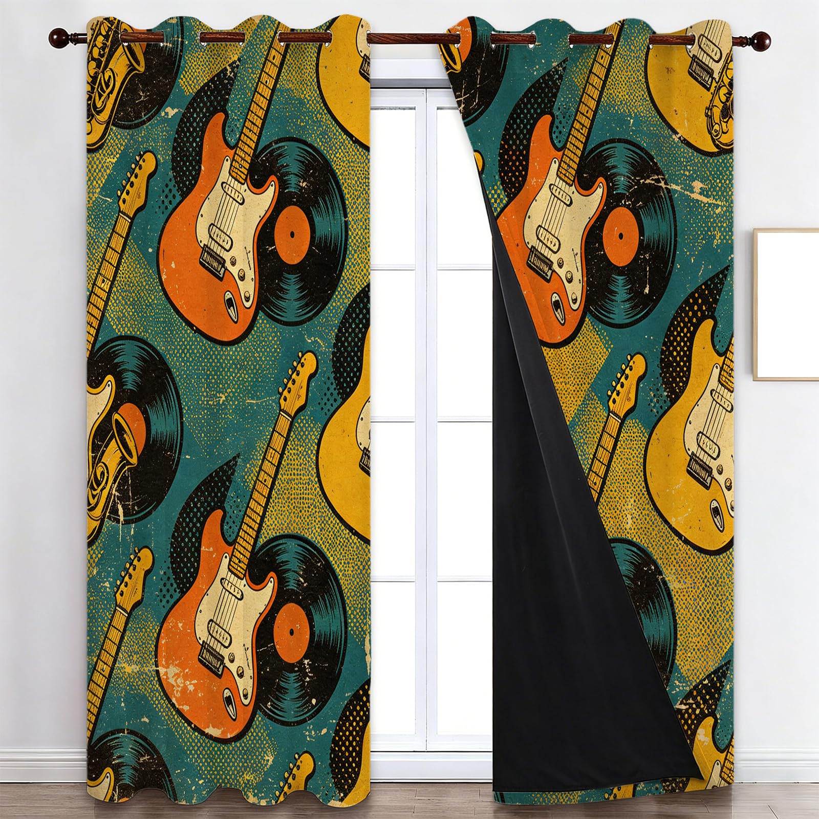 Tende Oscuranti Termiche Isolanti 140L x 260A cm (2 Pannelli) | Chitarra Elettrica Disco in Vinile Protezione Dal Calore E Dal Freddo Con Occhielli Per Grandi Soggiorno e Doppi Portoni