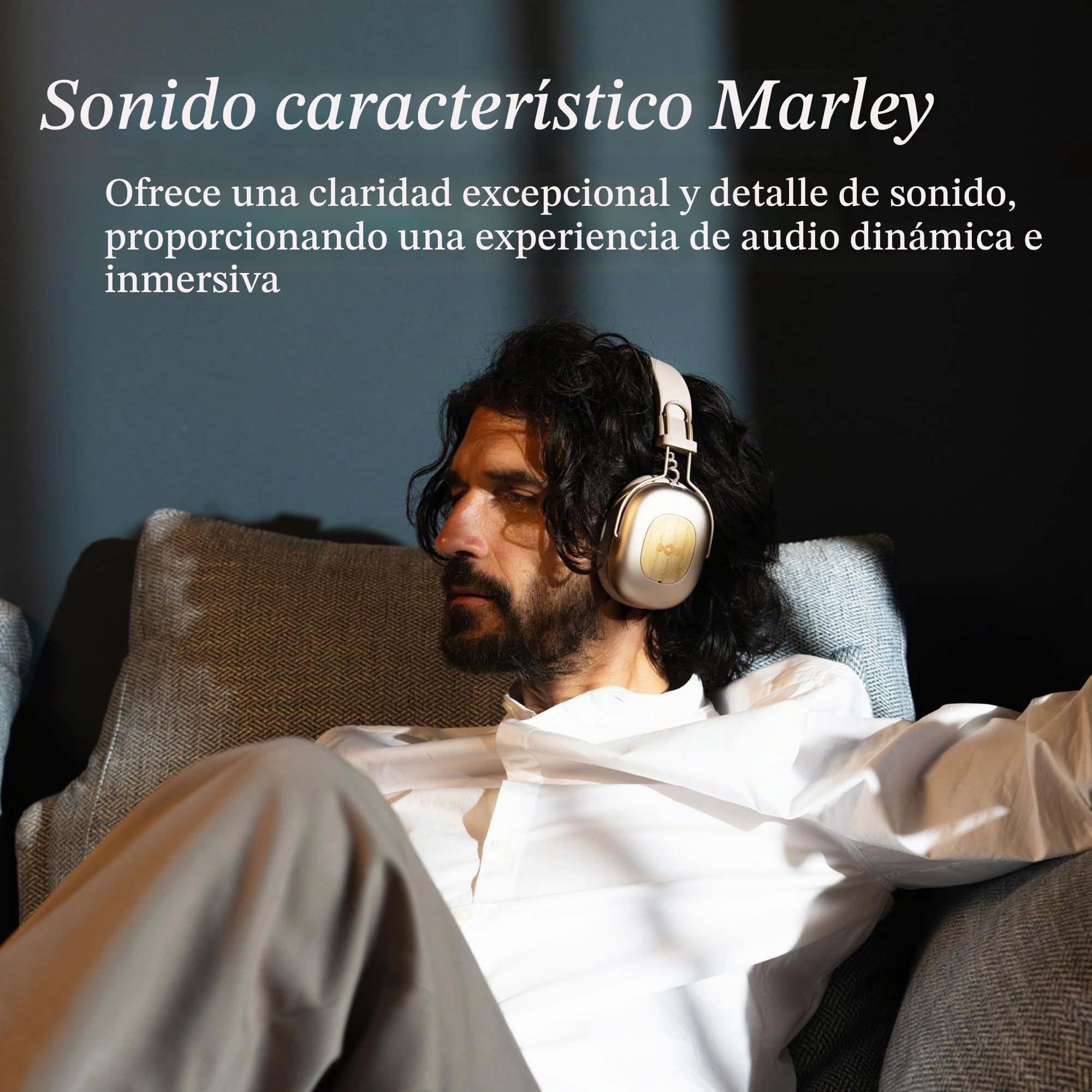 House of Marley Positive Vibration Rebel Cascos Inalámbricos ANC - Crema | Auriculares Supraaurales Bluetooth, Cancelación Ruido Adaptativa, 130 H Reproducción, IPX5, 40mm