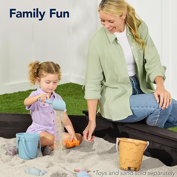Best Choice Products Large Wooden Octagon Sandbox w/Lid for Kids, Espresso