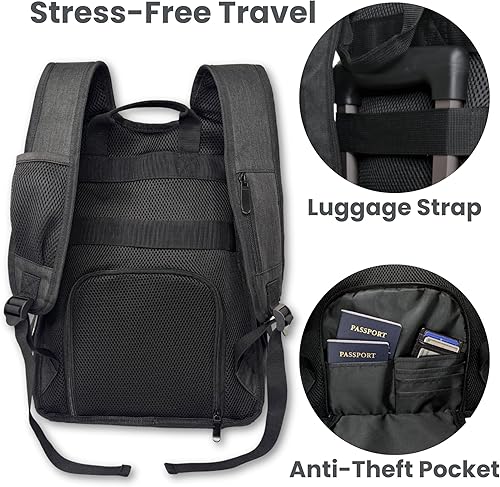 Miniatura 3 de JOHAR Mochila para pañales de viaje, espaciosa, impermeable, con cambiador, bolsillos aislados, bolsillo antirrobo, color negro, Negro -, Mochila