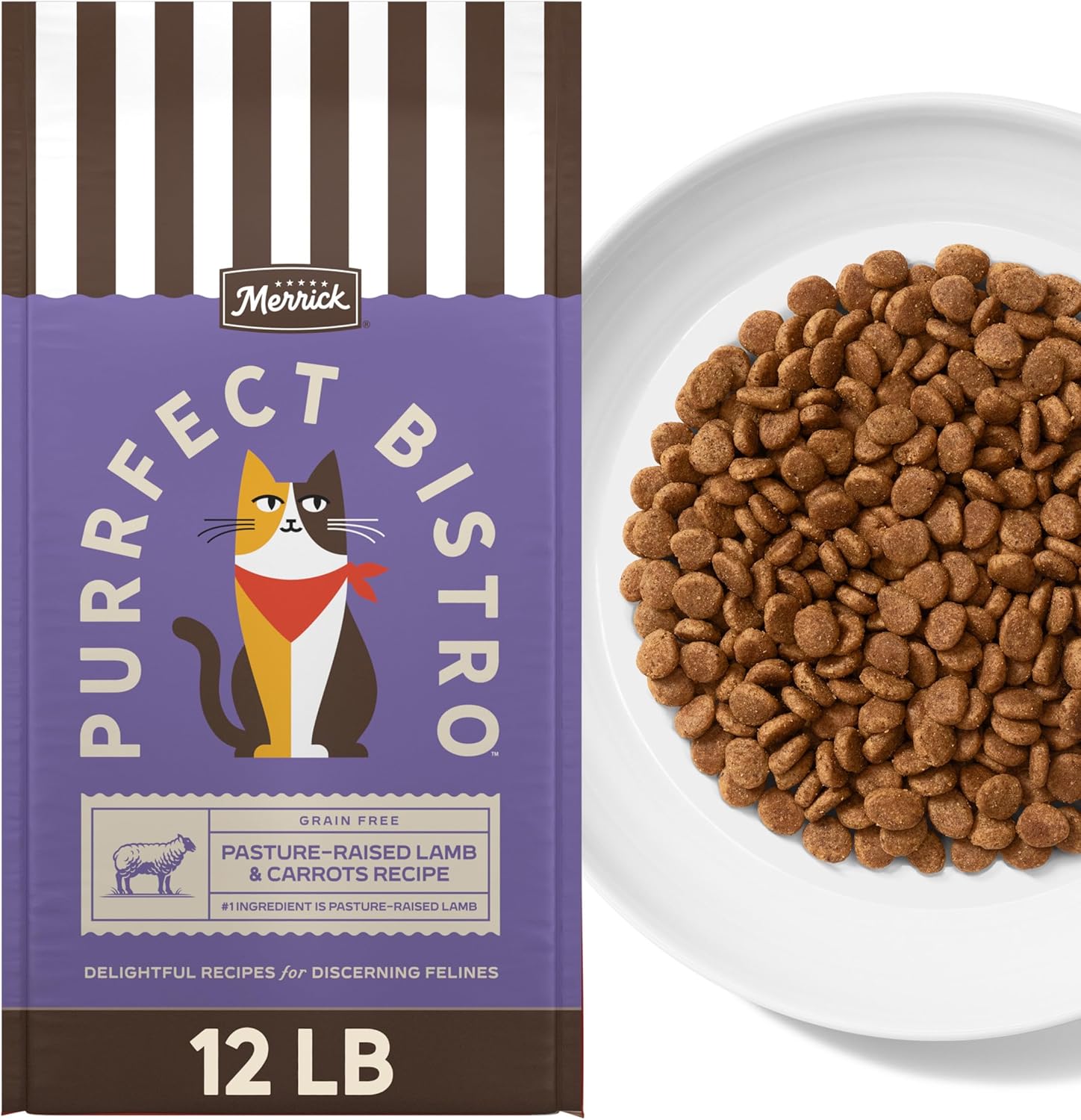 Merrick Purrfect Bistro Grain Free Pasture-Raised Lamb and Carrots Recipe Natural Dry Cat Food for Adult Cats, High Protein, Outdoor or Indoor Cat Food - 12 lb. Bag