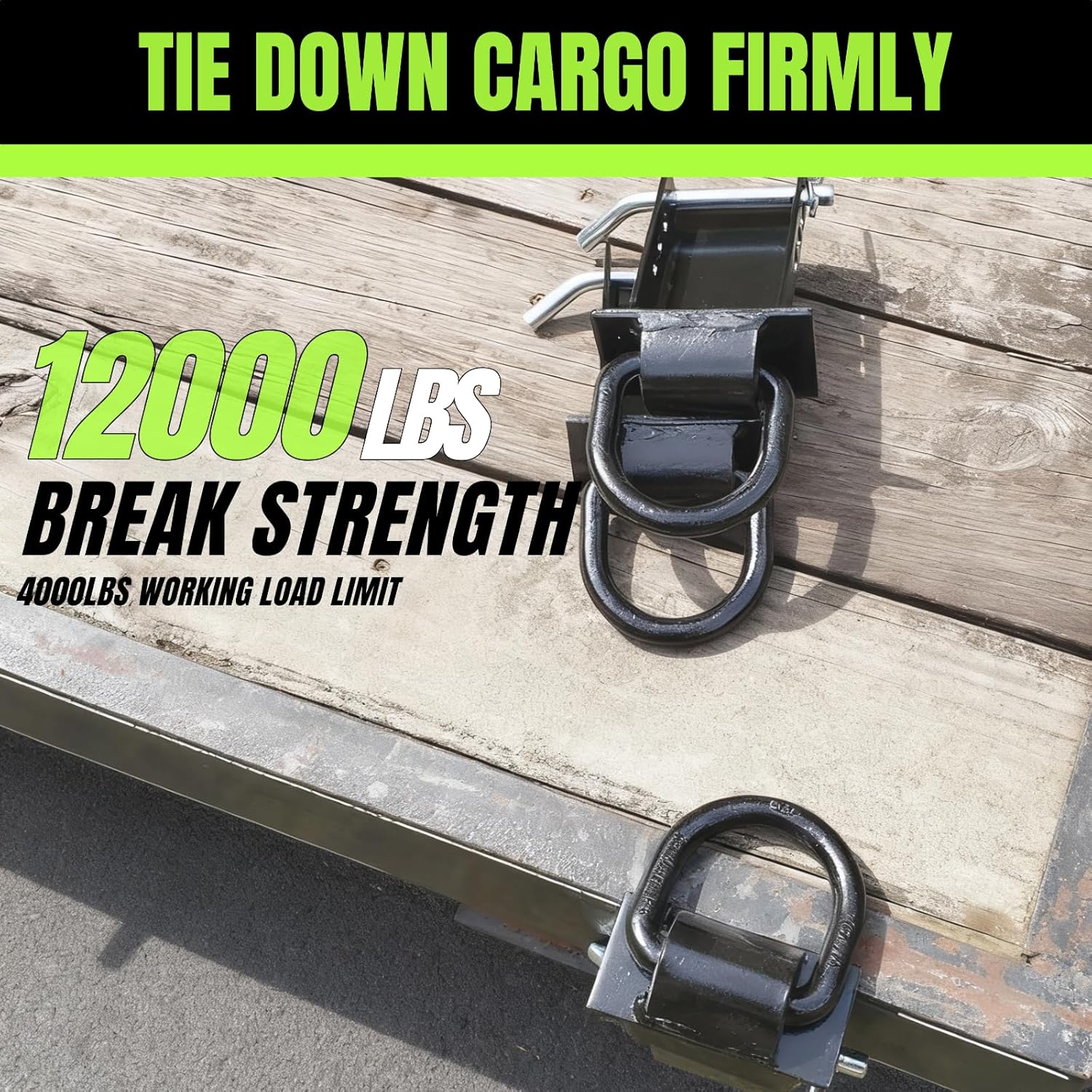 6 Pack Heavy Duty 1/2" Stake Pocket D Rings,12,000 lbs Break Strength Adjustable Tie Down Anchors for Flatbed Trucks & Utility Trailers | 4 Hole Adjustment