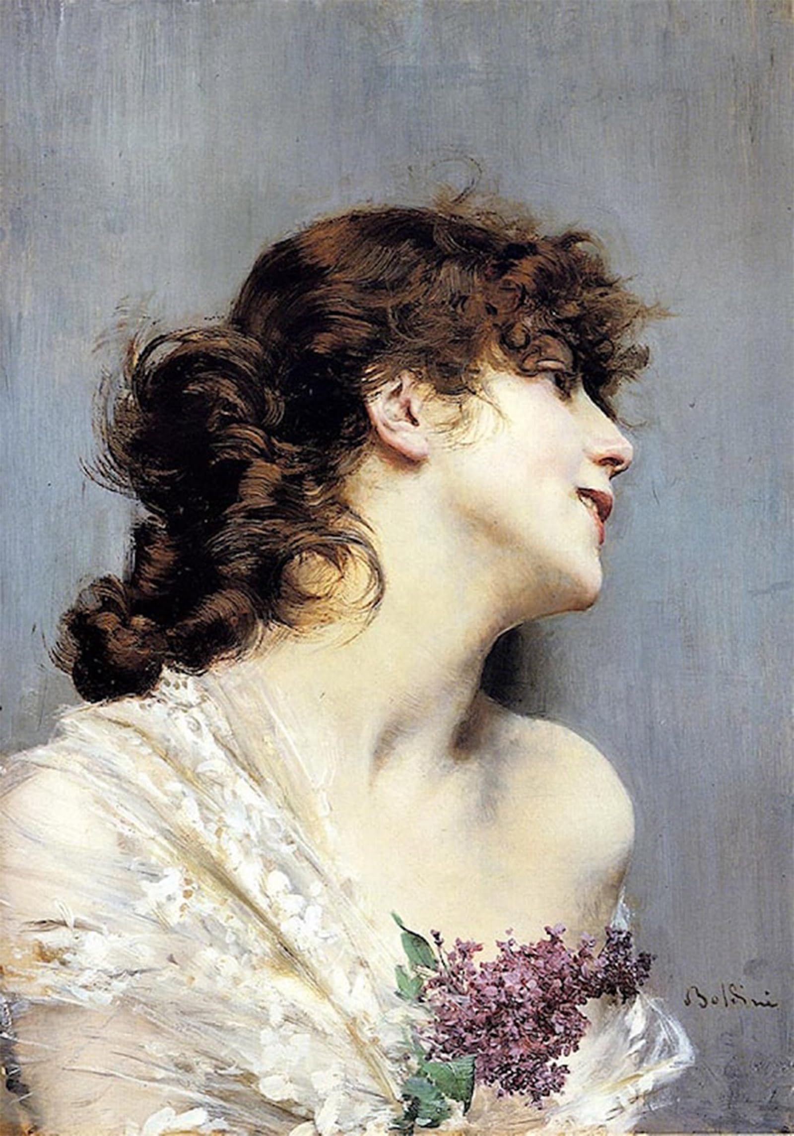 Artxlxxbn No Frame Famous Painting Canvas Artwork Graffiti Print Profile Of A Young Woman By Boldini Portrait Canvas Image For Home Decor 60X90cm