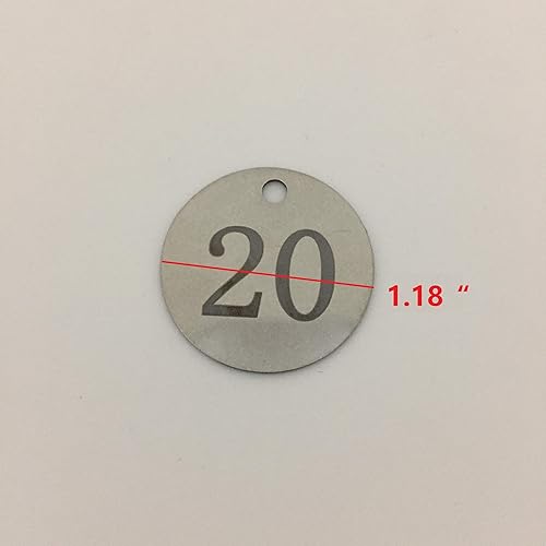 Etiquetas de identificación numeradas redondas de metal etiquetas clave etiquetas de identificación 1,18 pulgadas, plateado