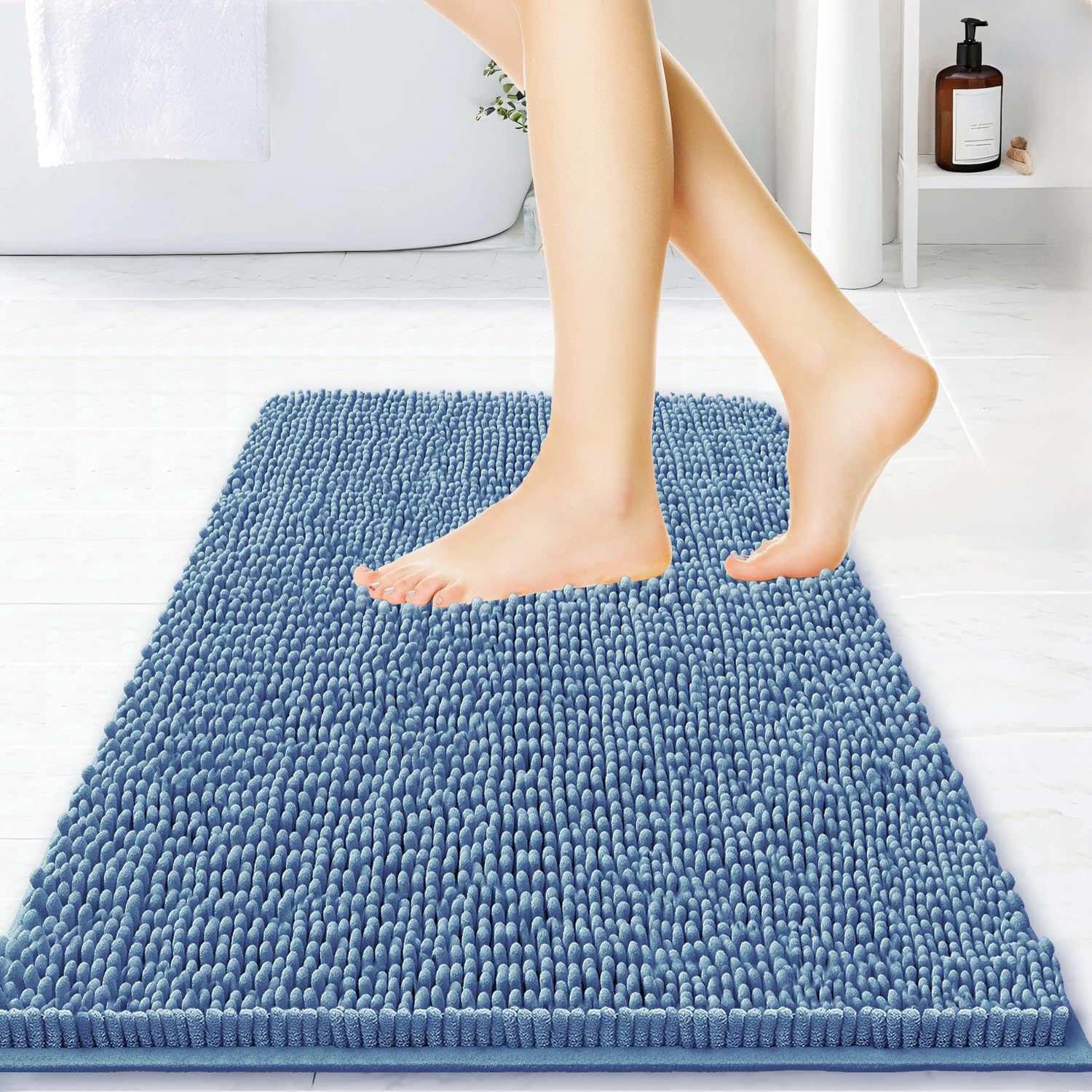 BOANKODU Bathroom Rugs 15x23, Extra Soft Absorbent Chenille Bath Rugs, PVC Backing Quick Dry, Machine Washable Bath Mats for Bathroom Floor, Tub and