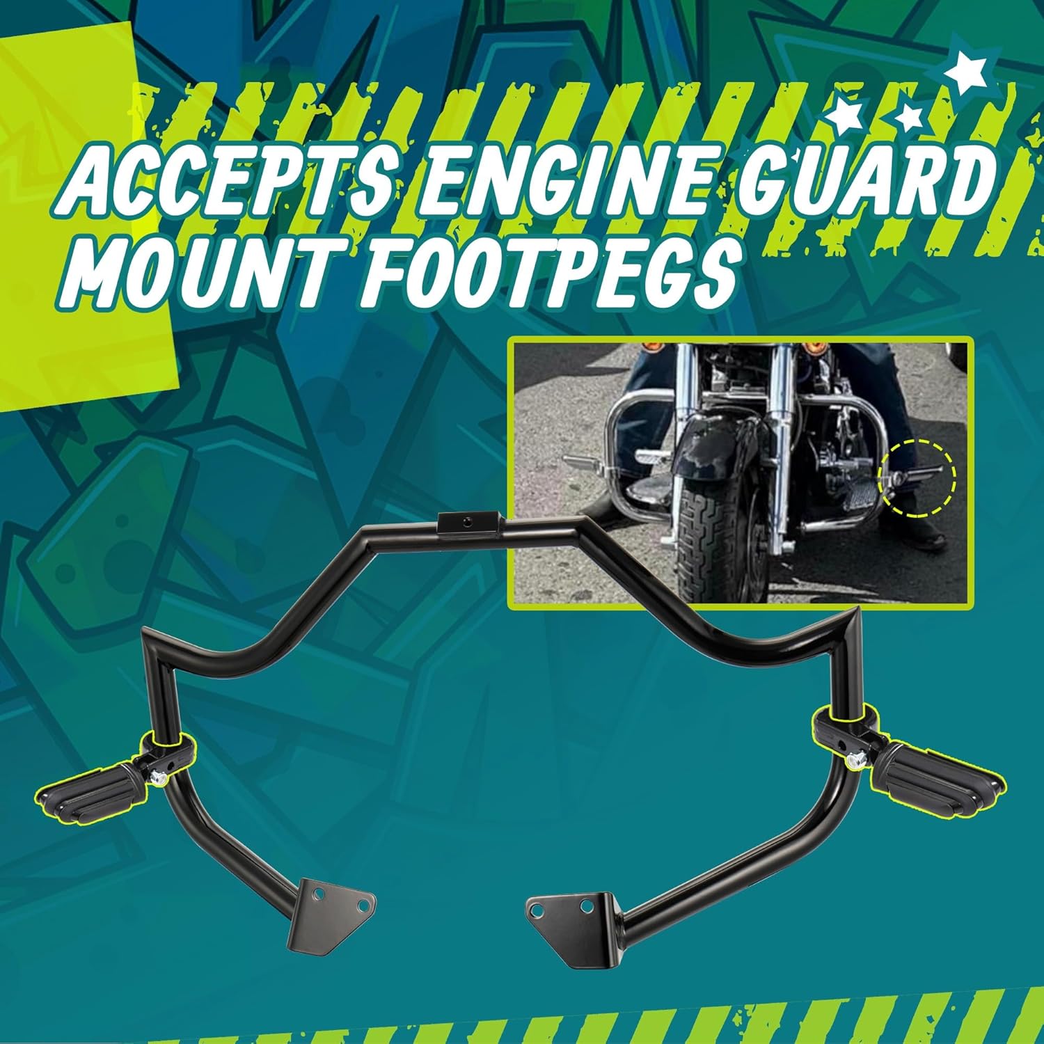 MoKitDora Dyna Engine Guard Meathook Highway Crash Bar 1.25" Fat for Harley 2006-2017 Street Bob FXDB Fat Bob FXDF Low Rider FXDL FXDWG FXDC Models, Black New