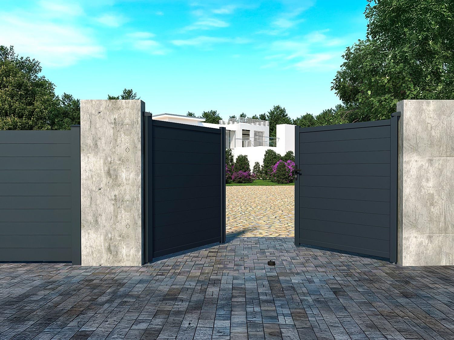Vente-unique - Portal batiente Aluminio Completo L305 x 181 cm Antracita Nazario