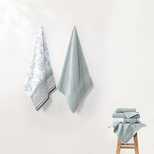 Miniatura 34 de Modern Threads Juego de 6 piezas, 2 toallas de baño, 2 toallas de mano, 2 toallas pequeñas, juego de toallas de hilo jacquard teñido/sólido, azul