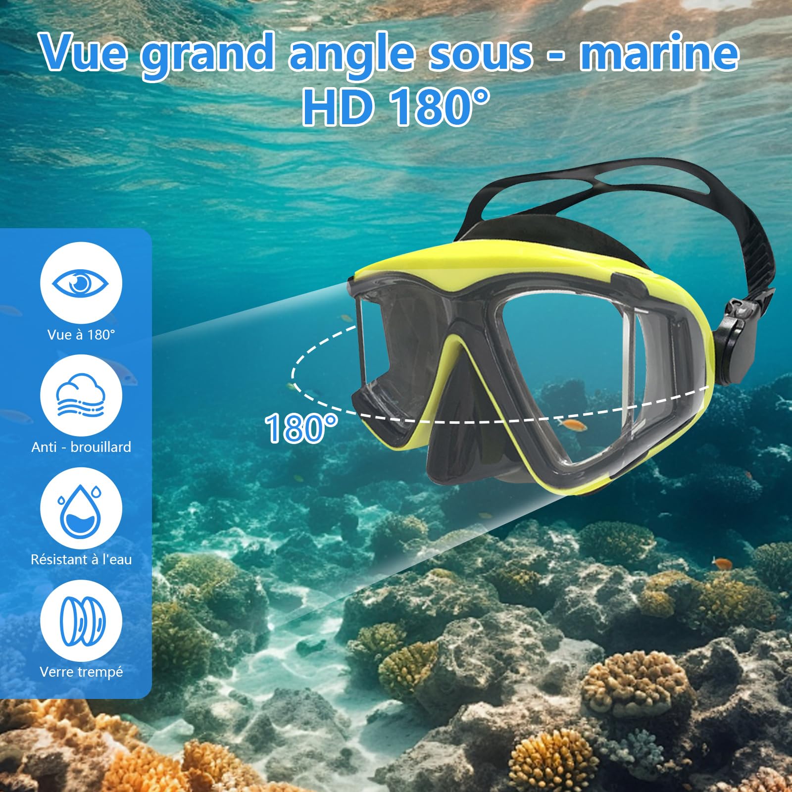 Masque De Plongée Avec Tuba Sec Intégré – Verre Trempé Anti-buée, Champ 180°, Joint Silicone étanche – Parfait Pour Snorkeling, Piscine, Voyages – Unisexe