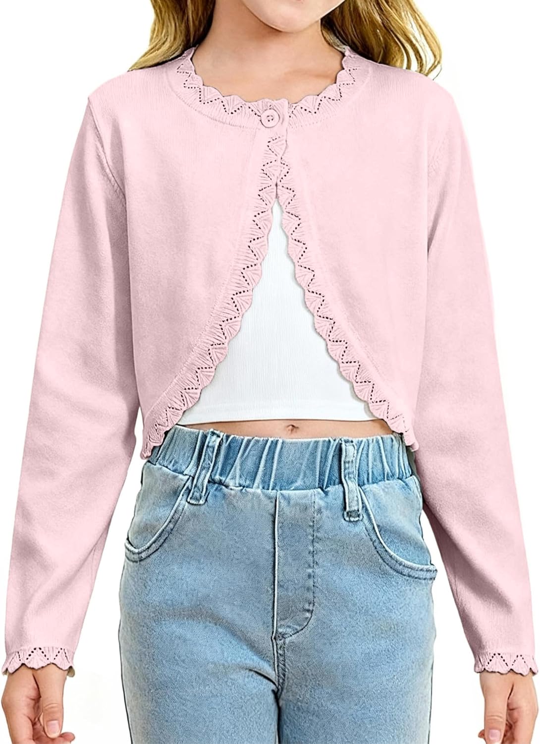 Girls Cardigan Long Sleeve Sweet Knit Bolero Shrug for Kids Button Closure Cardigan Sweaters 4-13 Years