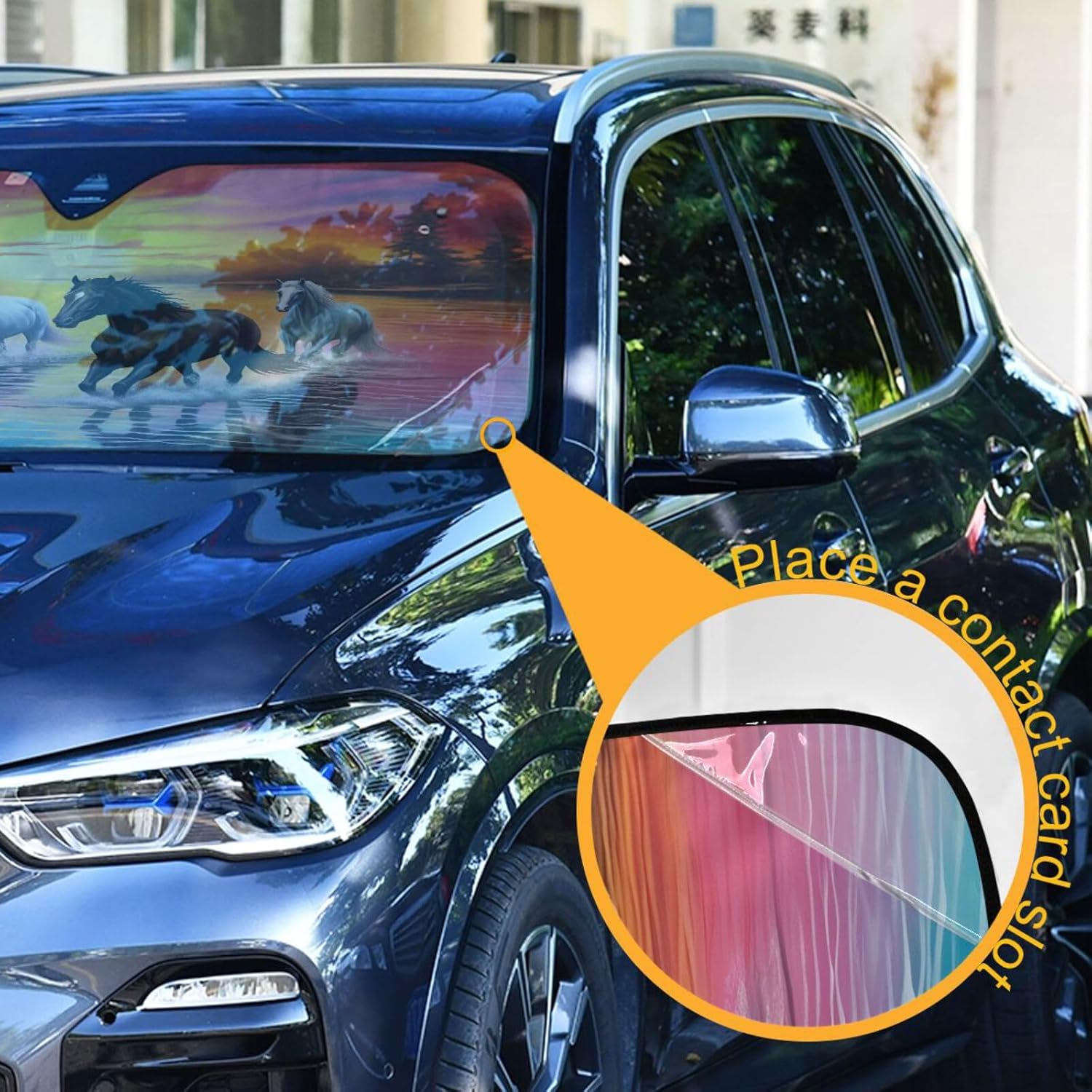 Sunset River Horses Car Sunshade for Windshield Automotive Sun Visor Protector Foldable for SUV Truck Front Window, 57 x 31.5inch