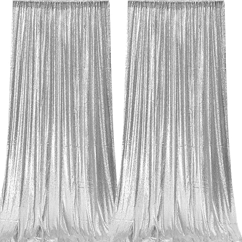 Miniatura 2 de Cortinas de fondo de lentejuelas plateadas, 4 paneles de 2 x 8 pies, telón de fondo de fotos de boda, cortinas de fiesta de cumpleaños, cortinas de
