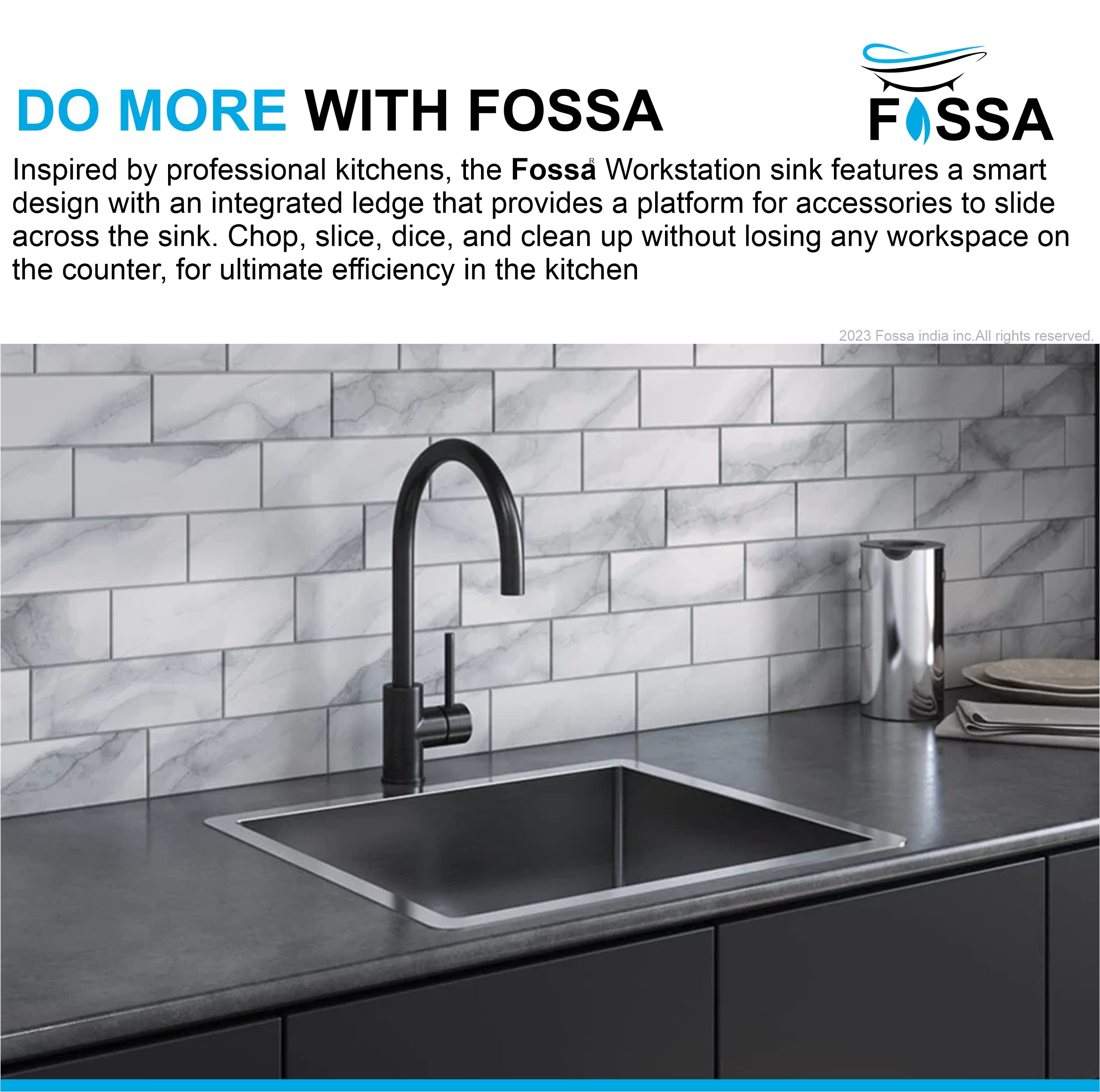 Fossa 18"x16"x09" Inch π-ππππ ππππππππ Single Bowl Premium Stainless Steel Handmade Kitchen Sink (Matte Finish) Black 3