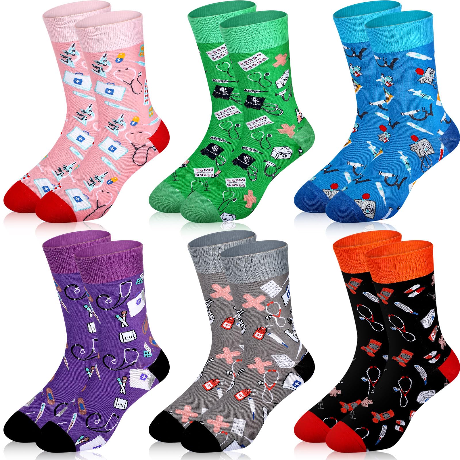 6 Pairs Women's Funny Nurse Socks, Nurse Week & Doctor Day Appreciation Gifts for Medical Assistants