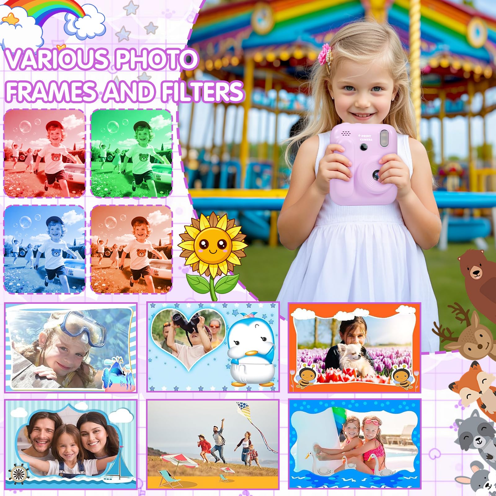Appareil Photo Instantané, 2.4" Écran Appareil Photo Enfant avec Papier d'impression et Carte 32GB, 1080P Appareil Photo Numérique Enfant, Cadeau Jouet pour Enfant Garçons Filles de 3-14 Ans