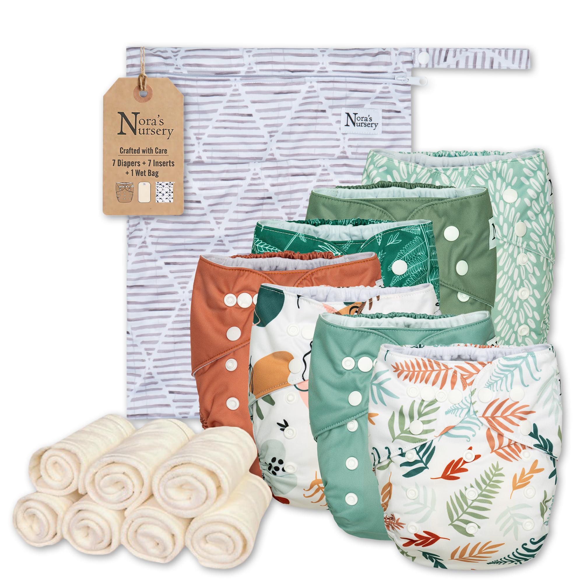 Nora's Nursery Cloth Diapers | 7 Pack | Waterproof,Reusable and Washable | One Size Adjus…